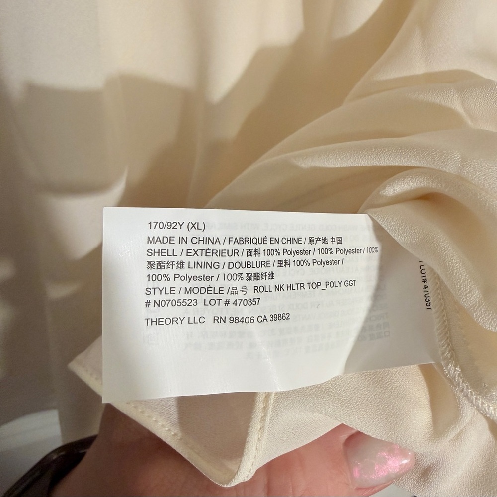 Theory Roll Neck Halter High-Neck Sleeveless Blouse NWT In Ivory Size XL - Picture 9 of 9